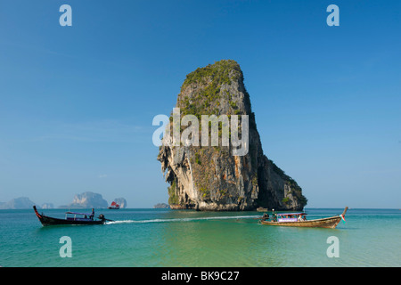 Long-tail boats at Laem Phra Nang Beach, Krabi, Thailand, Asia Stock Photo