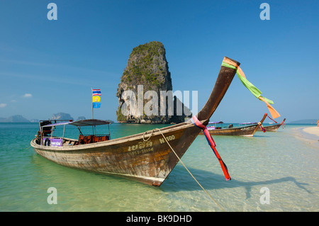 Long-tail boat at Laem Phra Nang Beach, Krabi, Thailand, Asia Stock Photo