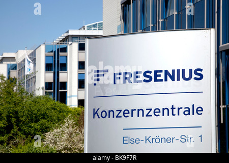 Sign with the logo of the corporate headquarters of the Fresenius SE company in Bad Homburg von der Hoehe, Hesse, Germany, Euro Stock Photo