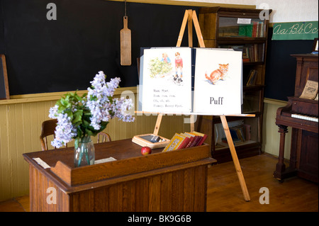 Inside of a mock one room school house circa 1900 Michigan Stock Photo