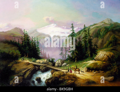 Swiss Mountain Landscape, Artist Unknown Stock Photo