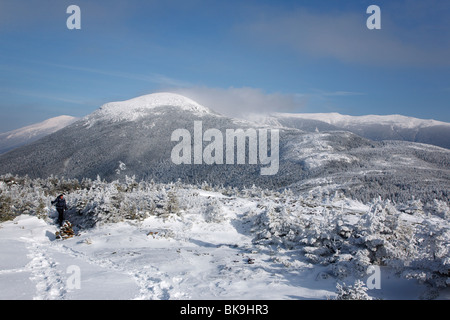 Appalachian Trail near Mount Pierce in the White Mountains, New Hampshire USA. Mount Eisenhower is in the background Stock Photo