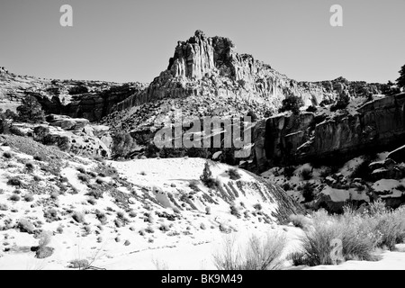 Interesting rock formations sculpted by the forces of wind,rain, and erosion dot the landscape of Utah's Capitol Reef Natl Park. Stock Photo