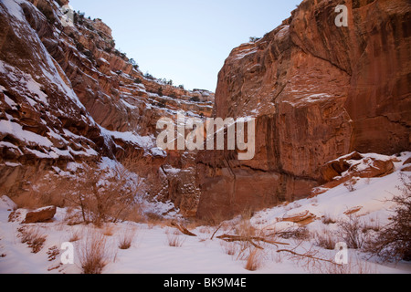 Natural gorges like Capitol Gorge dot the landscape of southern Utah's Capitol Reef National Park. Stock Photo