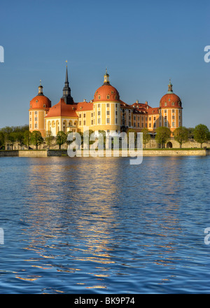 Baroque Moritzburg Castle, with Bachturm tower, castle chapel, Jaegerturm tower, Amtsturm tower, Dresden, Free State of Saxony, Stock Photo