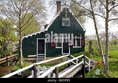 Traditional Dutch wooden house with footbridge, open-air museum Zaanse Schans, Zaandam, North Holland, Netherlands, Europe Stock Photo