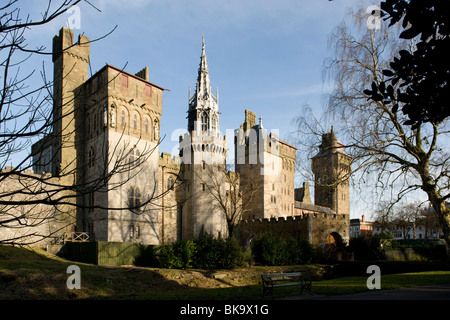 Cardiff Castle viewed from Bute Park, Cardiff, Wales, UK Stock Photo