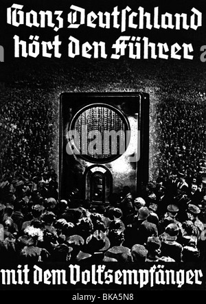 broadcast, radio, Volksempfaenger (People's receiver) 'VE 301 W', propaganda poster, Germany, circa 1934, Stock Photo