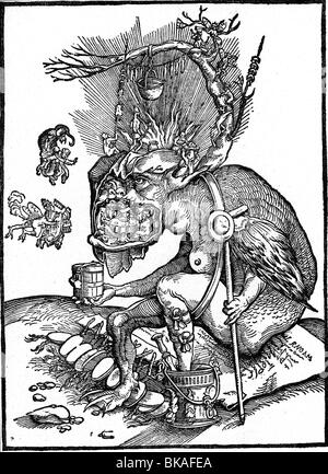 events, Protestant Reformation, 1517 - 1555, propaganda, 'In the mouth of hell', woodcut, Stock Photo