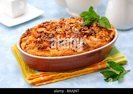 Walnuts and apple cake. Recipe available. Stock Photo