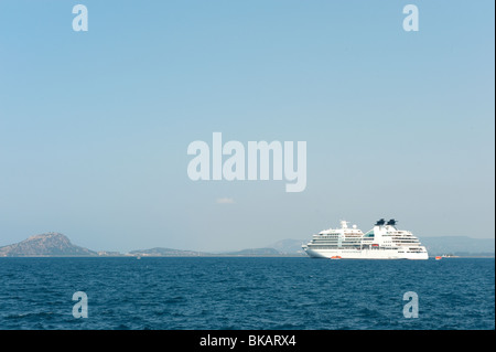 Cruise ship in the harbor from Pylos in Greece Stock Photo