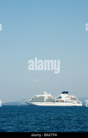 Cruise ship in the harbor from Pylos in Greece Stock Photo