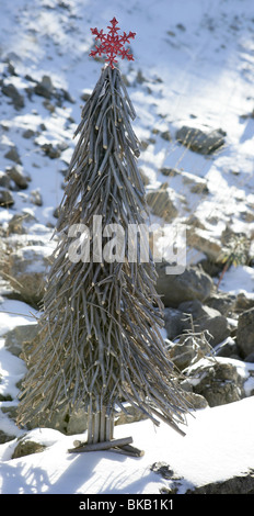 Christmas red star in a snow day. Xtmas card Stock Photo