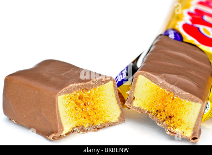 Cadbury Crunchie bar split into two Stock Photo