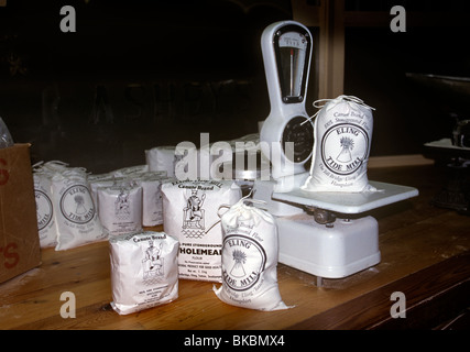 UK, England, Hampshire, Eling Tide Mill, packs of flour on scales Stock Photo