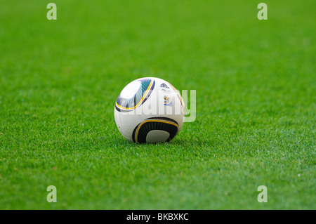 Jabulani, official matchball of FIFA World Cup 2010 in South Africa on the pitch Stock Photo