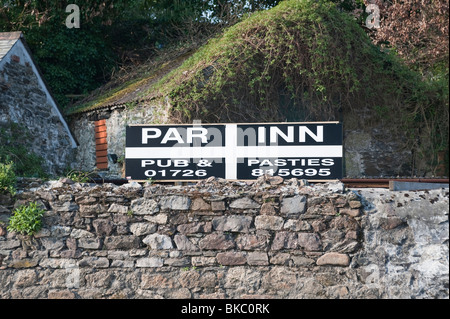 Par Inn pub sign, using Cornish flag design as background. Stock Photo