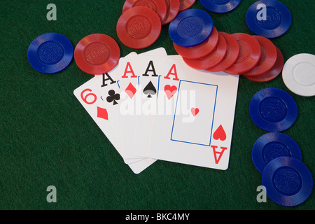 Four aces poker hand in five card draw or stud poker Stock Photo