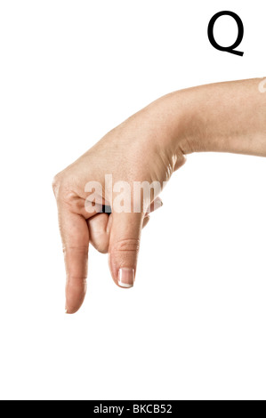 Female hands finger spelling the ASL alphabet Stock Photo