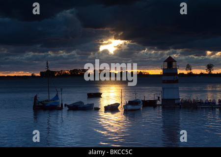 Harbour on the island of Ummanz in evening light. Mecklenburg-Western Pomerania, Germany. Stock Photo