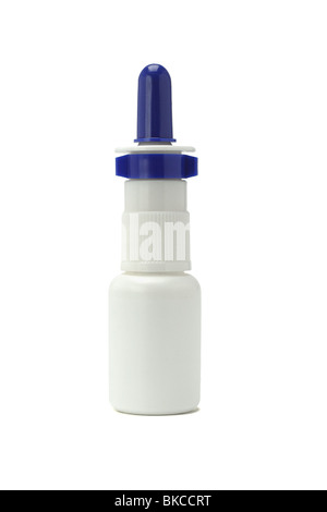 Nasal spray in plastic container on white background Stock Photo