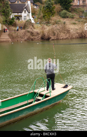 Symonds Yat Rope boat ferry crossing River Wye with passengers Stock Photo