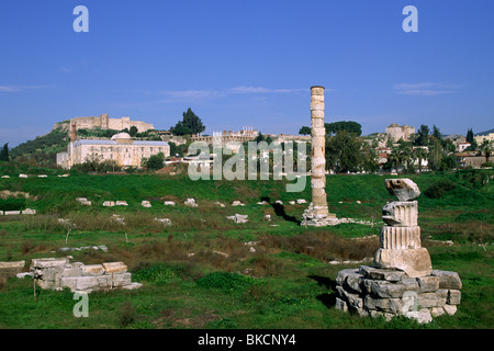 Turkey, Selçuk, Artemision (temple of Artemis) and Citadel Stock Photo