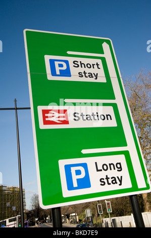 Car park and railway station signs in England. Stock Photo