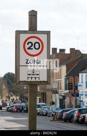 Road sign showing a 20 mph speed limit in the town of Market Harborough, England Stock Photo