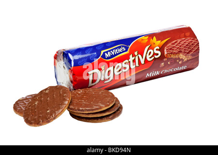 Milk chocolate digestive biscuits, studio cutout on white background Stock Photo
