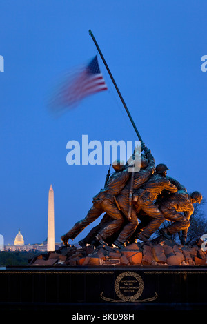 Iwo Jima Marines Memorial at twilight near Arlington National Cemetery, Arlington Virginia USA Stock Photo