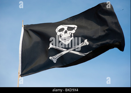 skull and crossbones jolly roger pirate banner flag Stock Photo