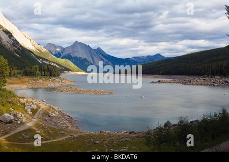 Low Water in Medicine Lake, Jasper National Park, Alberta, Canada Stock Photo