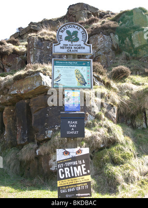 National Trust signpost in the Nether North Grain area of the Peak District, Derbyshire, UK Stock Photo