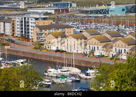 View over marina and waterfront housing development in Penarth Vale of Glamorgan South Wales UK Stock Photo