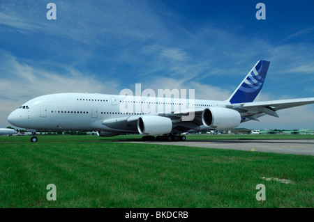 Airliner Airbus A380 during 48th Paris International Air show - Le Bourget airport Stock Photo