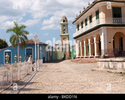 Cuban Colonial Architeture and Church in Colonial Center of Old Town, Trinidad, Cuba Stock Photo