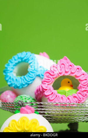 Easter Candy  eggs made of sugar with little animals inside Stock Photo