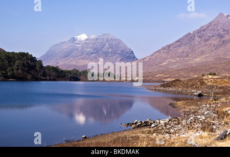 Famous Torridon mountain Liathach from Loch Clair in Glen Torridon Scottish Highlands. Stock Photo