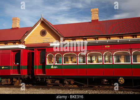 Passenger Carriage from West Coast Wilderness Railway at Railway Station, Regatta Point, Strahan, Western Tasmania, Australia Stock Photo