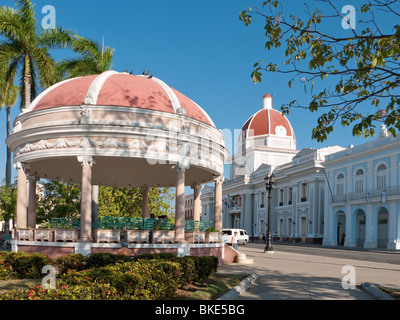 The Parque Jose Marti and the Ayuntamiento, the town hall, in the background, Cienfuegos, Cuba Stock Photo