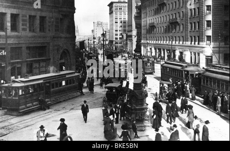 geography / travel, United States of America, San Francisco, corner of Kearny and Geary Street with Lotta flowers, circa 1900, Stock Photo