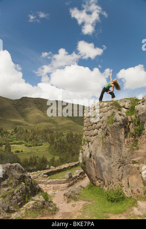 Woman Doing Yoga, Cuzco (Cusco), Peru Stock Photo