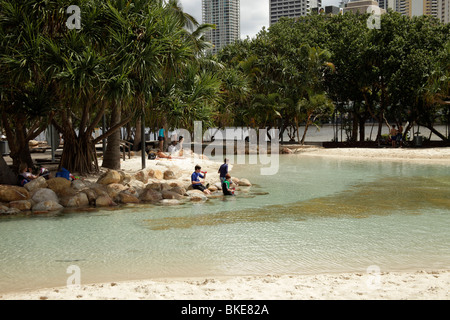 man-made beach and pool Streets Beach on South Bank in Brisbane, Queensland, Australia Stock Photo