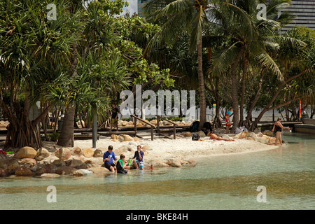 man-made beach and pool Streets Beach on South Bank in Brisbane, Queensland, Australia Stock Photo