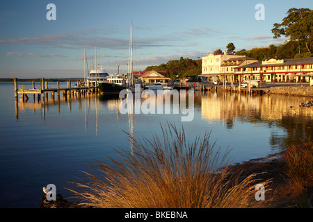 Early Light on the Esplanade, Strahan, Western Tasmania, Australia Stock Photo