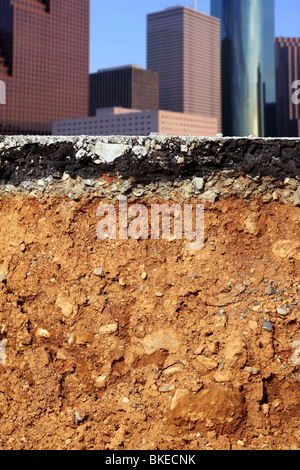 broken city road excavation earthquake cross section Stock Photo