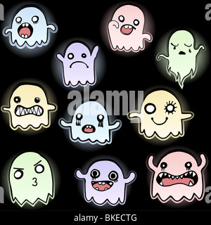 Set of 10 Cute Ghosts Stickers. Stock Photo