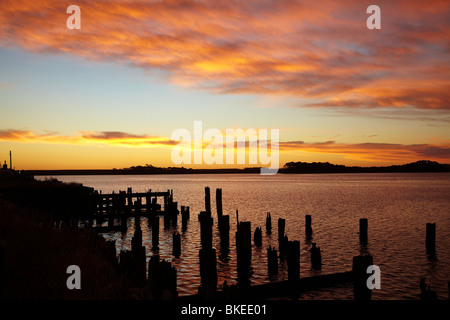 wharf regatta piles point macquarie harbour sunset strahan tasmania western australia alamy