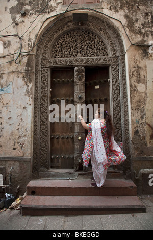 Swahili door - Stonetown, Zanzibar, Tanzania. Stock Photo